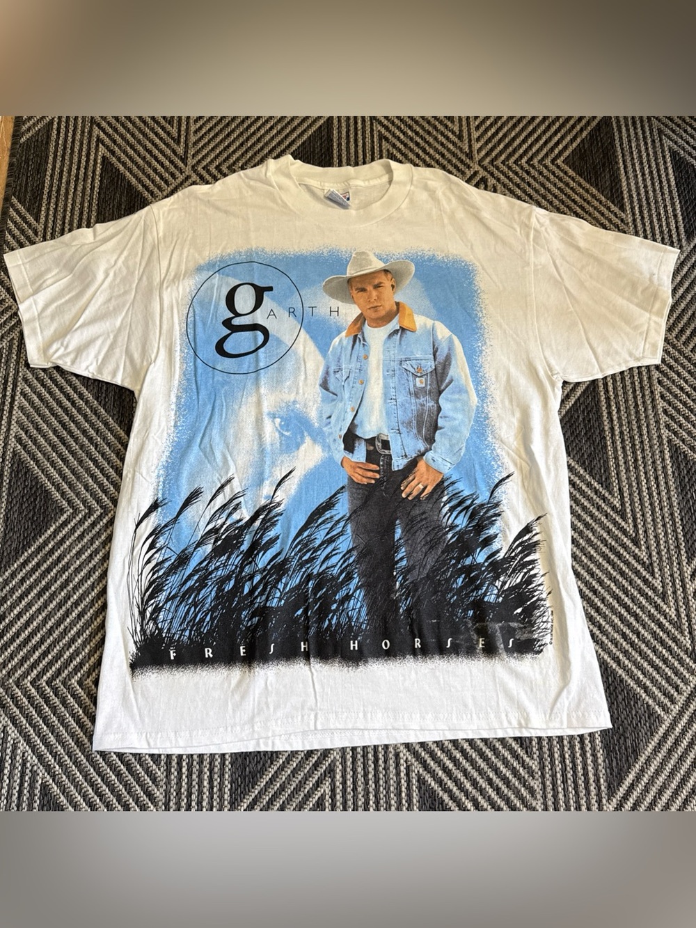 Garth Brooks Vintage 1996 Fresh Horses Tour White T-Shirt Hanes Beefy Size XL